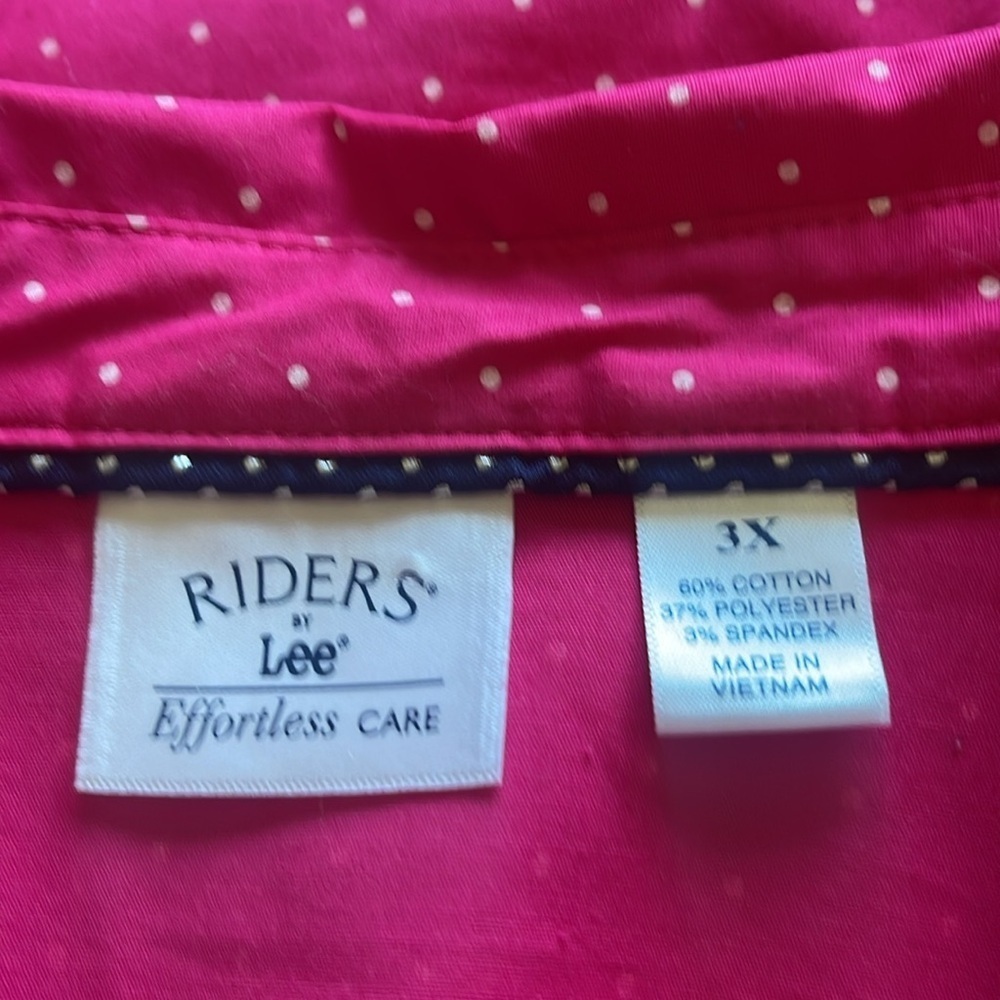 Riders by Lee - pink & white polka dot button up shirt - size 3X - Picture 3 of 5